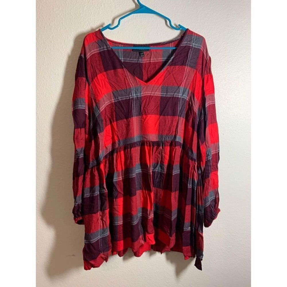 Lane Bryant Long Sleeve Plaid Shirt Red Womens Size 22/24 Casual